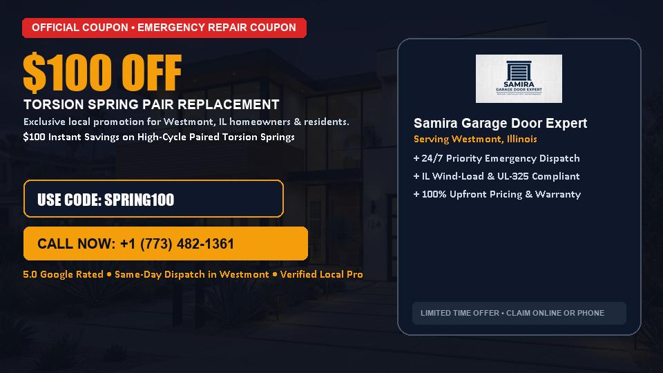 $100 OFF Dual High-Cycle Torsion Spring Replacement in Westmont, IL - Samira Garage Door Expert