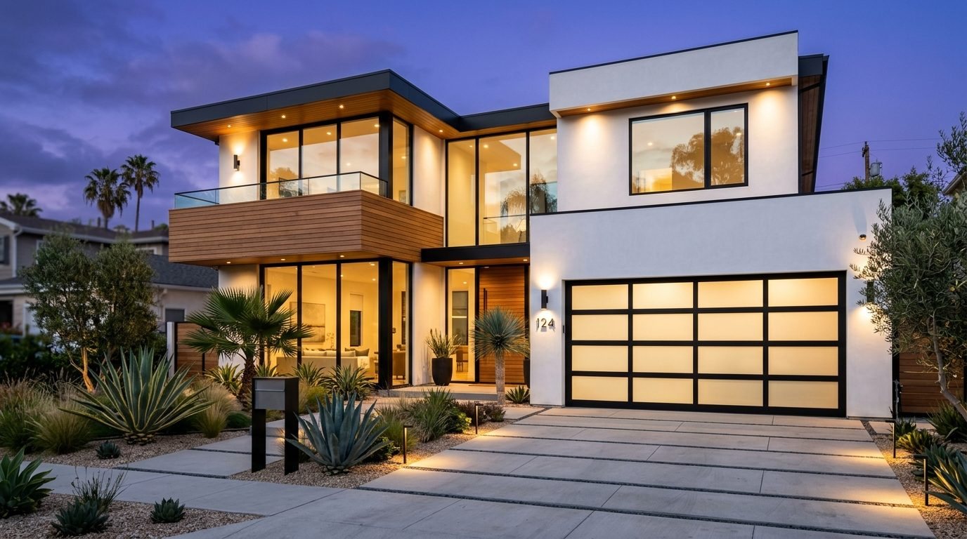 Samira Garage Door Expert Exterior Closed Garage Door at Twilight